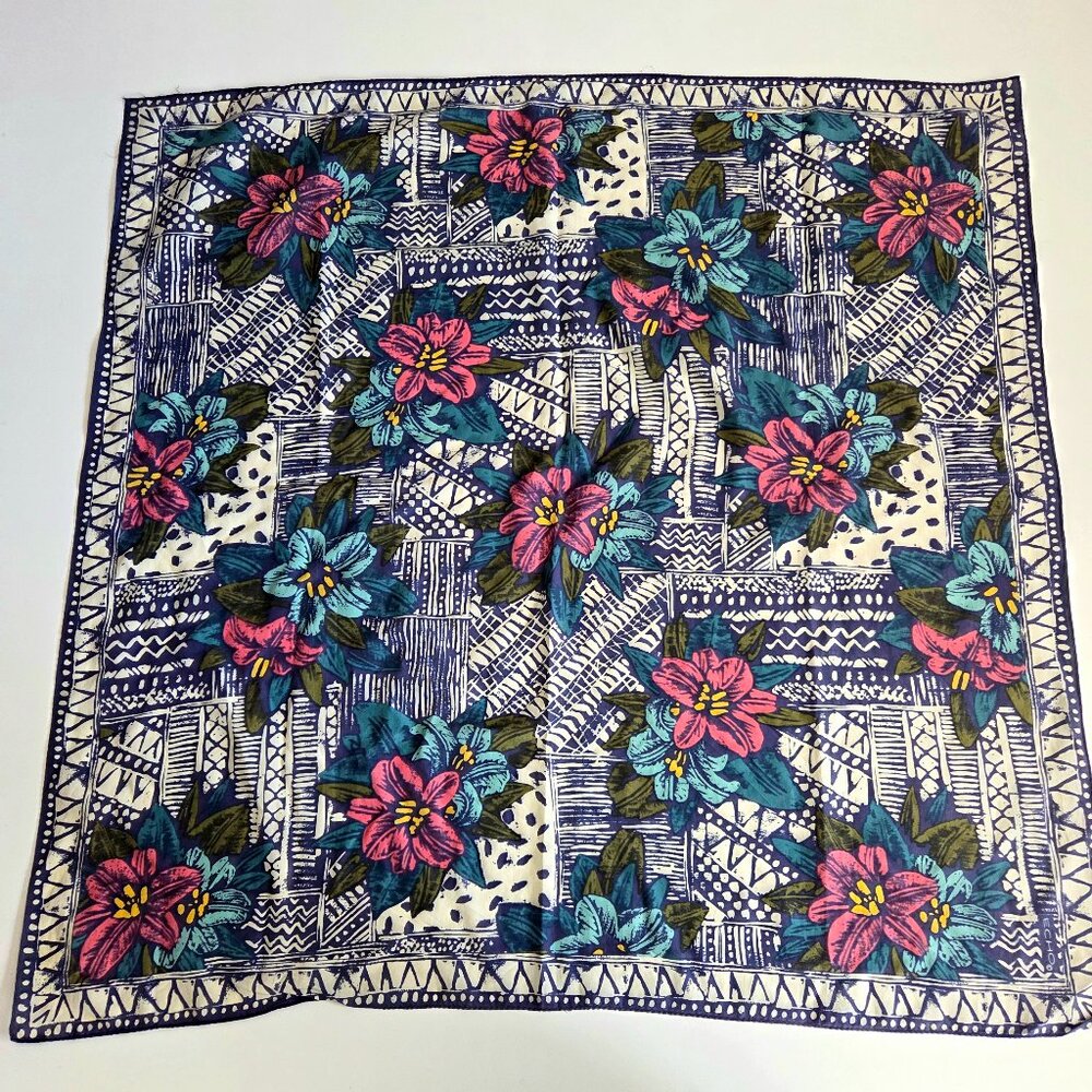 Echo Square Floral Scarf Illustration Blue White Pink